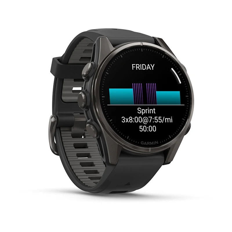 Garmin Fenix ​​8, AMOLED 43 mm, titane DLC gris carbone saphir avec bracelet en silicone noir/gris galet (010-02903-20)