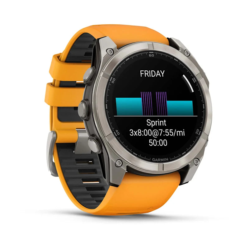 Garmin Fenix ​​8, 51 mm AMOLED Sapphire, titane avec bracelet en silicone Spark Orange/Graphite (010-02905-10)