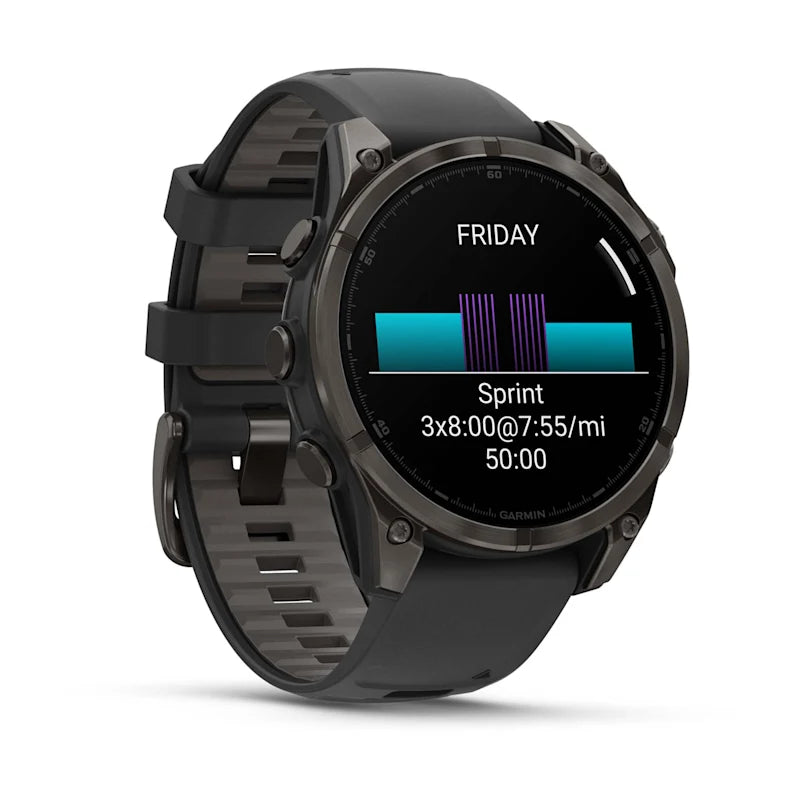 Garmin Fenix ​​8, 47 mm AMOLED Zafiro, titanio DLC gris carbono con correa de silicona negra/gris guijarro (010-02904-20)