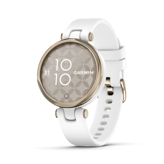 Garmin Lily - Sport Edition - Reloj con bisel dorado crema, caja blanca y correa de silicona (010-02384-00)