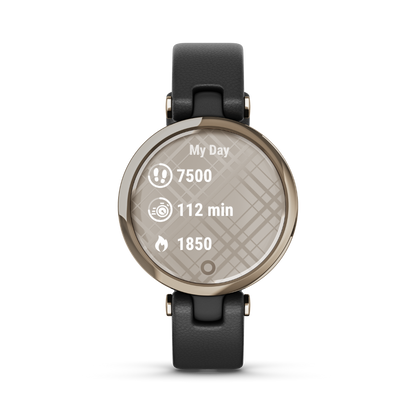 Garmin Lily - Classic Edition Cream Gold Bezel with Black Case and Italian Leather Band