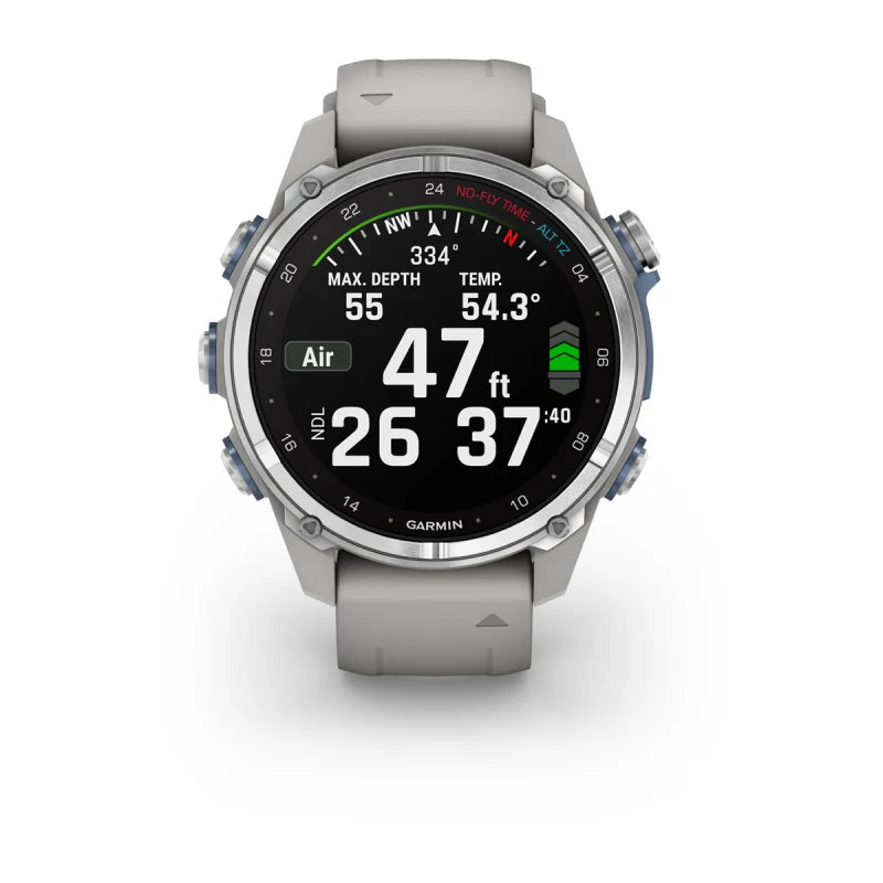 Garmin Descent Mk3, 43 mm, acero inoxidable con correa de silicona gris niebla (010-02753-03)