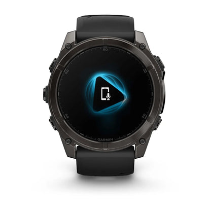 Garmin Fenix ​​8, zafiro AMOLED de 51 mm, titanio DLC gris carbono con correa de silicona negra/gris guijarro (010-02905-20)