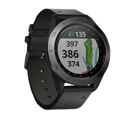 Garmin Approach S60, noir avec bracelet en cuir, montre intelligente GPS de golf et télémètre (reconditionné certifié Garmin)