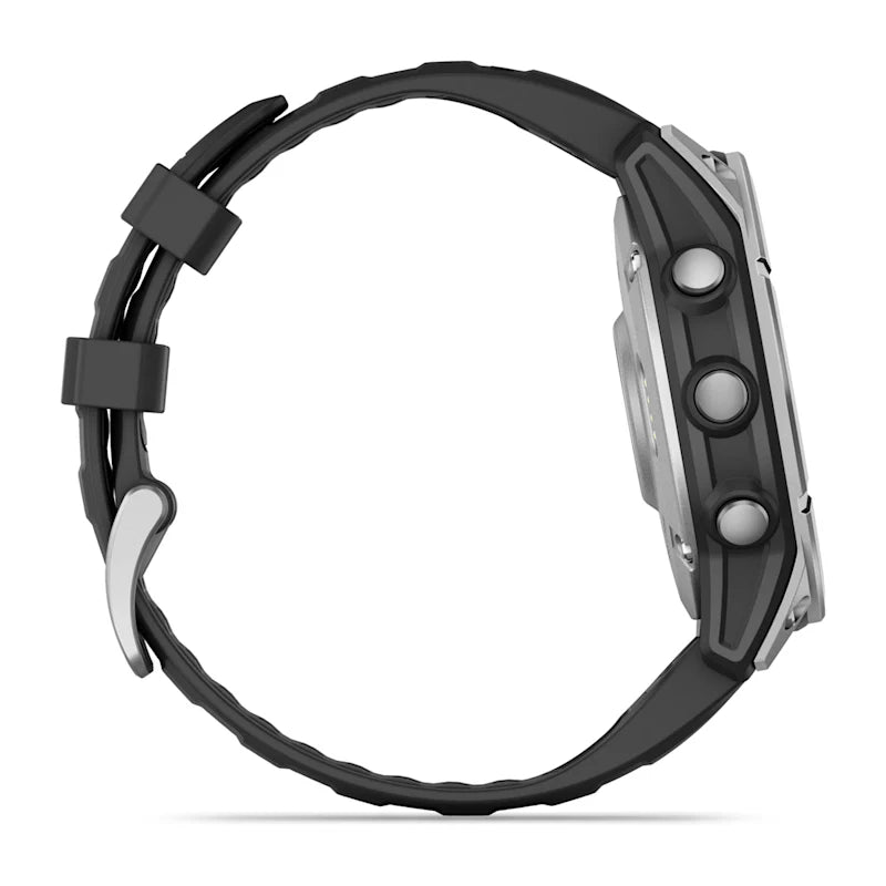 Garmin Fenix ​​E, 47 mm AMOLED, acero inoxidable con correa de silicona negra (010-03025-02)