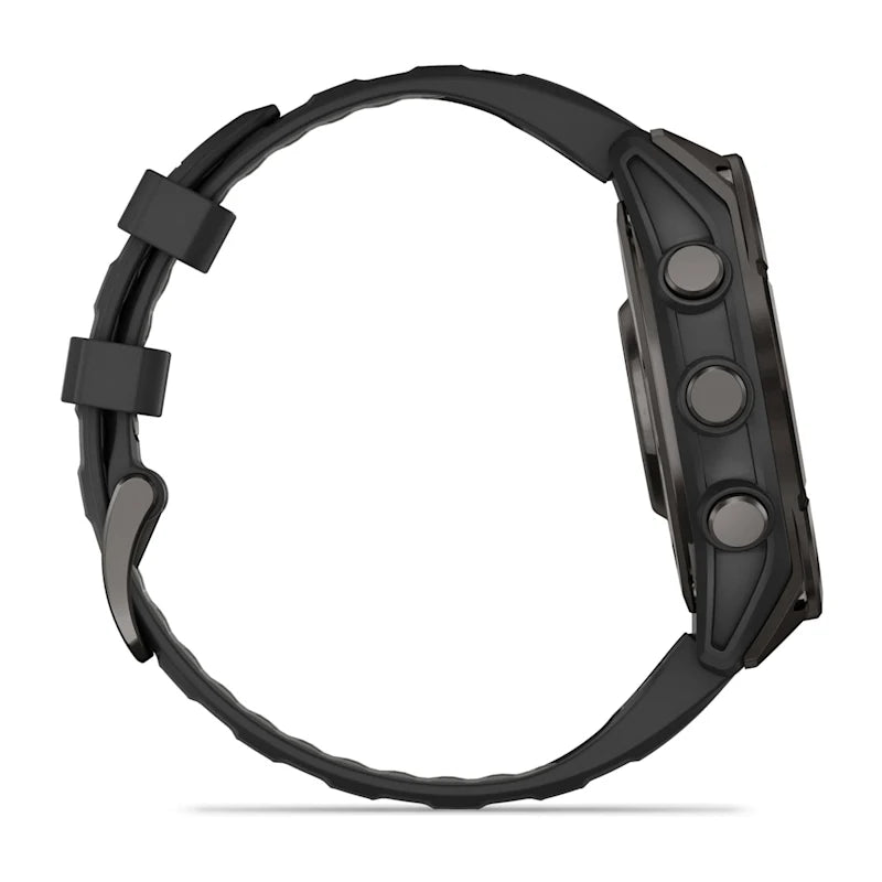 Garmin Fenix ​​8, 47 mm AMOLED Zafiro, titanio DLC gris carbono con correa de silicona negra/gris guijarro (010-02904-20)