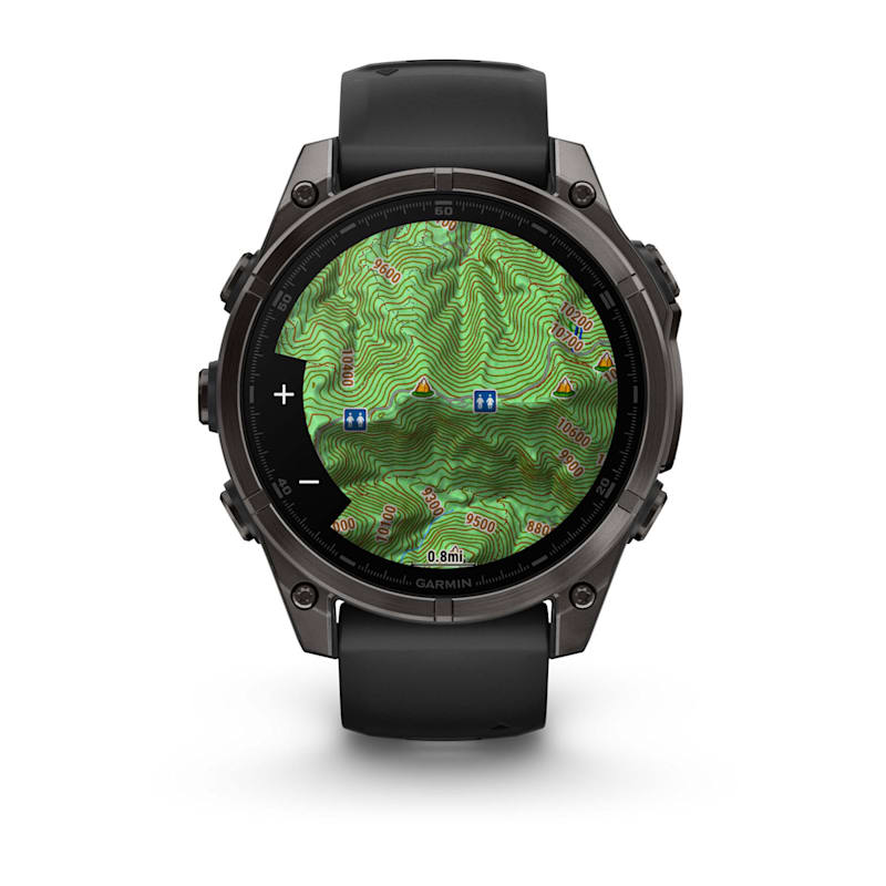 Garmin Fenix ​​8, 47 mm AMOLED Zafiro, titanio DLC gris carbono con correa de silicona negra/gris guijarro (010-02904-20)