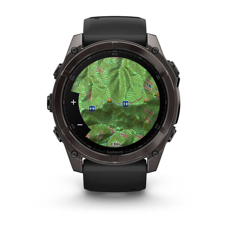 Garmin Fenix ​​8, zafiro AMOLED de 51 mm, titanio DLC gris carbono con correa de silicona negra/gris guijarro (010-02905-20)