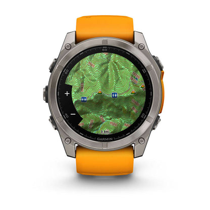 Garmin Fenix ​​8, 51 mm AMOLED Sapphire, titane avec bracelet en silicone Spark Orange/Graphite (010-02905-10)