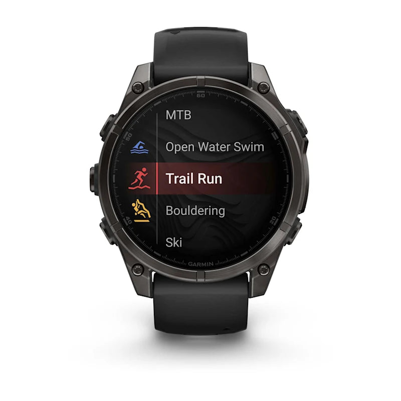 Garmin Fenix ​​8, 47 mm AMOLED Zafiro, titanio DLC gris carbono con correa de silicona negra/gris guijarro (010-02904-20)