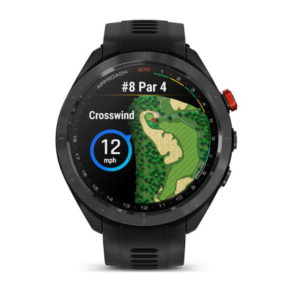 Garmin Approach S70, 47 mm Black/Red Ceramic Bezel with Black Silicone Band (010-02746-02)