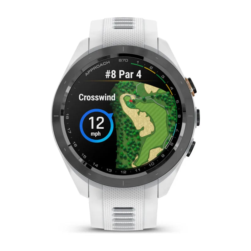 Garmin Approach S70, 42 mm Black/Peach Ceramic Bezel with White Silicone Band (010-02746-00)