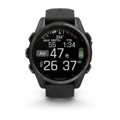 Garmin Fenix ​​8, AMOLED 43 mm, titane DLC gris carbone saphir avec bracelet en silicone noir/gris galet (010-02903-20)