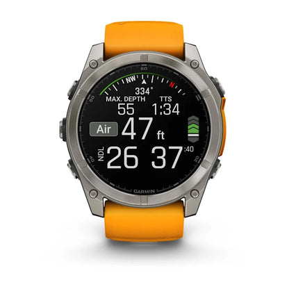 Garmin Fenix ​​8, 51 mm AMOLED Sapphire, titane avec bracelet en silicone Spark Orange/Graphite (010-02905-10)