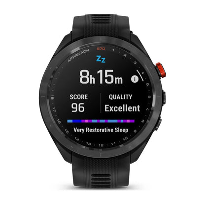 Garmin Approach S70, 47 mm Black/Red Ceramic Bezel with Black Silicone Band (010-02746-02)