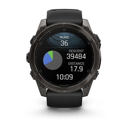 Garmin Fenix ​​8, zafiro AMOLED de 51 mm, titanio DLC gris carbono con correa de silicona negra/gris guijarro (010-02905-20)