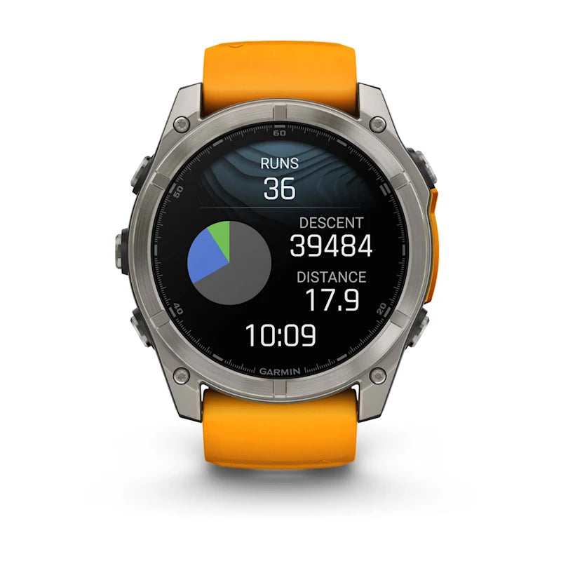 Garmin Fenix ​​8, 51 mm AMOLED Sapphire, titane avec bracelet en silicone Spark Orange/Graphite (010-02905-10)