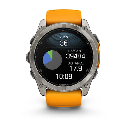 Garmin Fenix ​​8, 51 mm AMOLED Sapphire, titane avec bracelet en silicone Spark Orange/Graphite (010-02905-10)