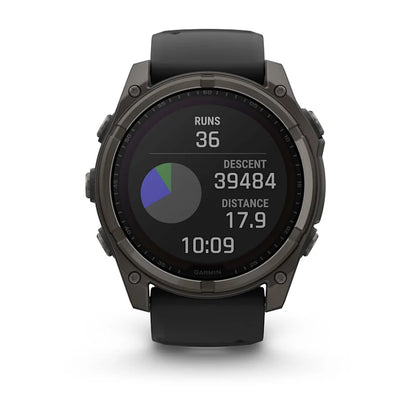 Garmin Fenix 8, 51 mm Solar Sapphire, Carbon Gray DLC Titanium with Black/Pebble Gray Silicone Band (010-02907-10)