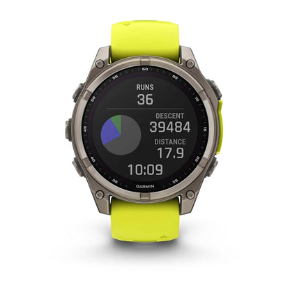 Garmin Fenix 8, 47 mm AMOLED, Solar Sapphire Titanium with Amp Yellow/Graphite Silicone Band (010-02906-20)