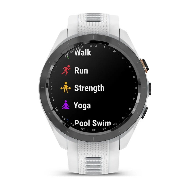 Garmin Approach S70, 42 mm Black/Peach Ceramic Bezel with White Silicone Band (010-02746-00)