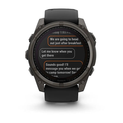 Garmin Fenix 8, 51 mm Solar Sapphire, Carbon Gray DLC Titanium with Black/Pebble Gray Silicone Band (010-02907-10)