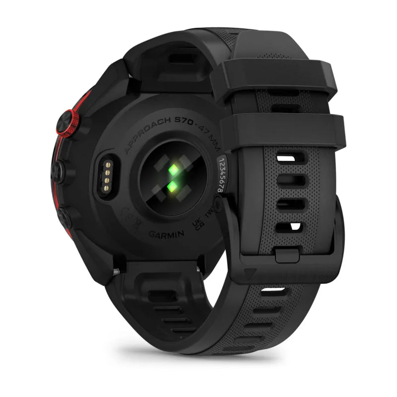 Garmin Approach S70, 47 mm Black/Red Ceramic Bezel with Black Silicone Band (010-02746-02)