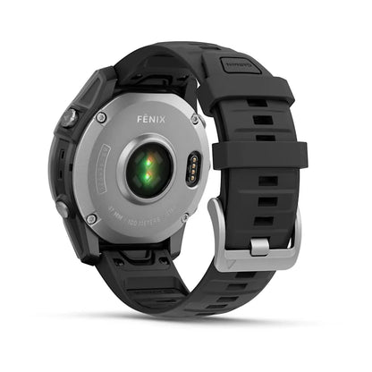 Garmin Fenix ​​E, 47 mm AMOLED, acero inoxidable con correa de silicona negra (010-03025-02)