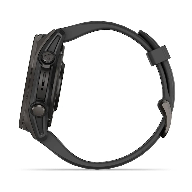 Garmin Fenix ​​8, AMOLED 43 mm, titane DLC gris carbone saphir avec bracelet en silicone noir/gris galet (010-02903-20)