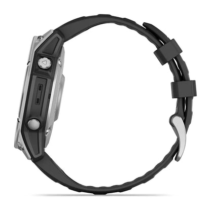 Garmin Fenix ​​E, 47 mm AMOLED, acero inoxidable con correa de silicona negra (010-03025-02)