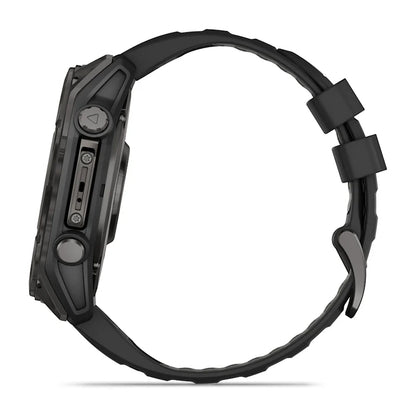 Garmin Fenix ​​8, zafiro AMOLED de 51 mm, titanio DLC gris carbono con correa de silicona negra/gris guijarro (010-02905-20)