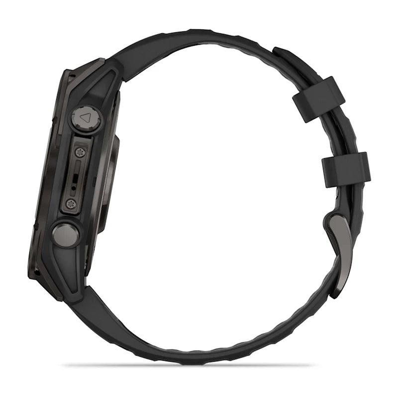 Garmin Fenix ​​8, 47 mm AMOLED Zafiro, titanio DLC gris carbono con correa de silicona negra/gris guijarro (010-02904-20)