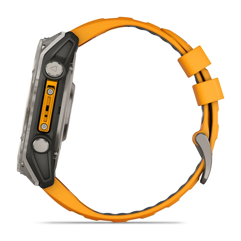 Garmin Fenix ​​8, 51 mm AMOLED Sapphire, titane avec bracelet en silicone Spark Orange/Graphite (010-02905-10)