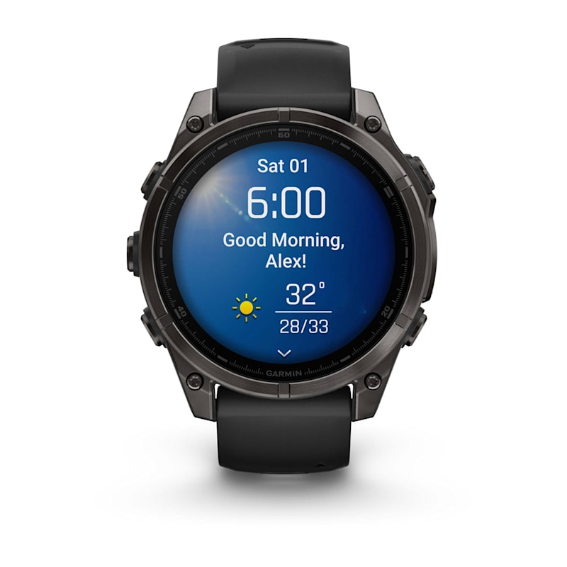 Garmin Fenix ​​8, 47 mm AMOLED Zafiro, titanio DLC gris carbono con correa de silicona negra/gris guijarro (010-02904-20)