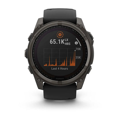 Garmin Fenix 8, 51 mm Solar Sapphire, Carbon Gray DLC Titanium with Black/Pebble Gray Silicone Band (010-02907-10)