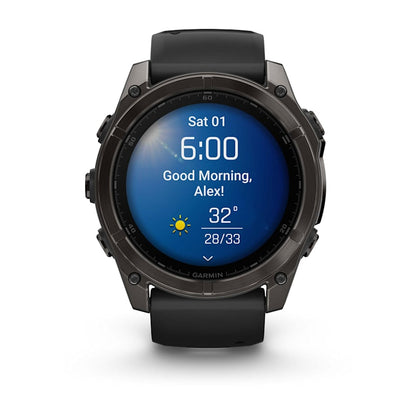 Garmin Fenix ​​8, zafiro AMOLED de 51 mm, titanio DLC gris carbono con correa de silicona negra/gris guijarro (010-02905-20)