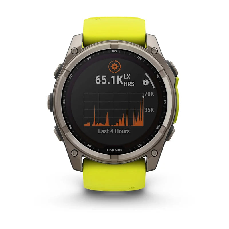 Garmin Fenix ​​8, 51 mm, zafiro solar, titanio con correa de silicona amarilla/grafito (010-02907-20)