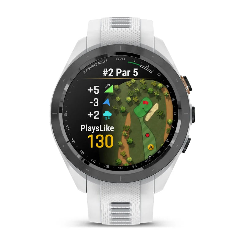 Garmin Approach S70, 42 mm Black/Peach Ceramic Bezel with White Silicone Band (010-02746-00)