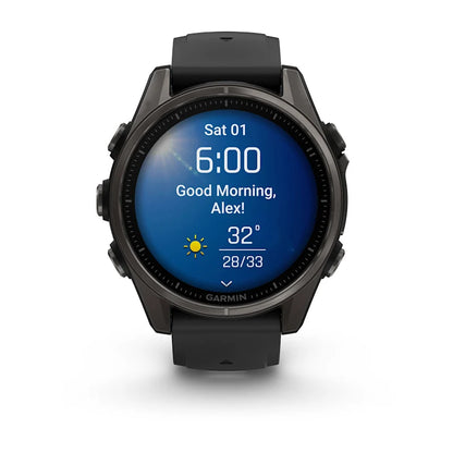 Garmin Fenix ​​8, AMOLED 43 mm, titane DLC gris carbone saphir avec bracelet en silicone noir/gris galet (010-02903-20)