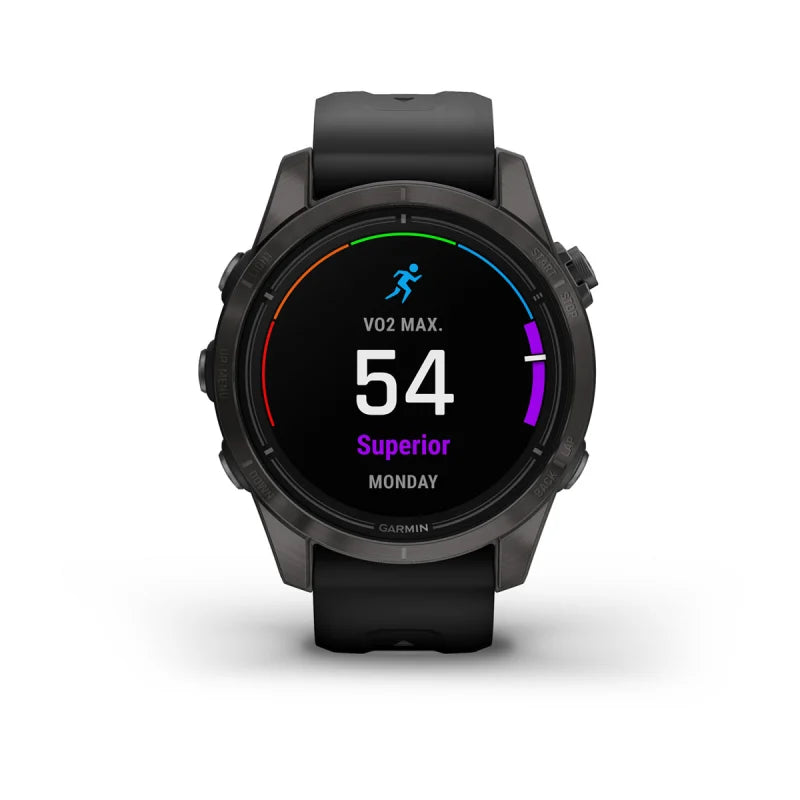 Garmin Epix Pro (Gen 2), 42 mm Sapphire Edition Carbon Gray DLC Titanium avec bracelet noir (010-02802-14)