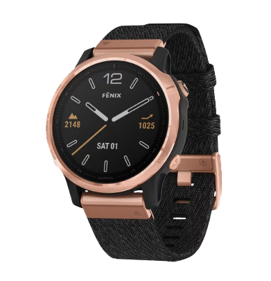 Garmin Fenix ​​6S Sapphire Rose Goldtone avec bracelet en nylon noir chiné (010-02159-36)