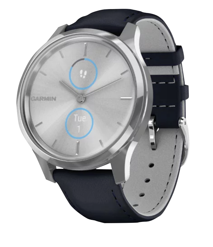 Garmin Vívomove Luxe - Silver Stainless Steel Case with Navy Italian Leather Band