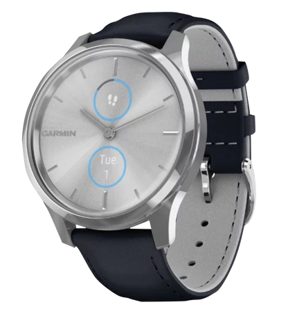 Garmin Vívomove Luxe - Silver Stainless Steel Case with Navy Italian Leather Band