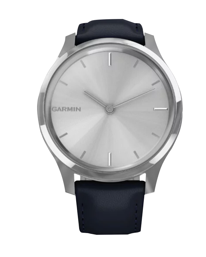 Garmin Vívomove Luxe - Silver Stainless Steel Case with Navy Italian Leather Band