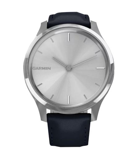 Garmin Vívomove Luxe - Silver Stainless Steel Case with Navy Italian Leather Band