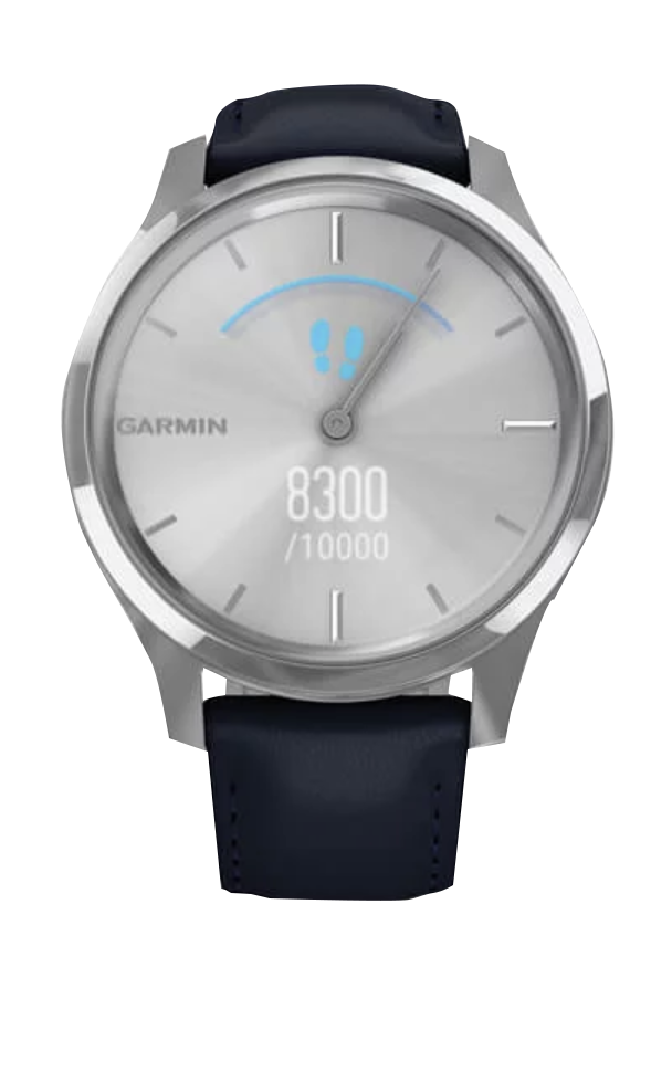 Garmin Vívomove Luxe - Silver Stainless Steel Case with Navy Italian Leather Band