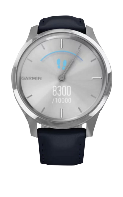 Garmin Vívomove Luxe - Silver Stainless Steel Case with Navy Italian Leather Band