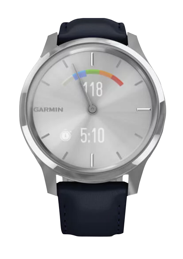 Garmin Vívomove Luxe - Silver Stainless Steel Case with Navy Italian Leather Band