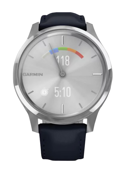 Garmin Vívomove Luxe - Silver Stainless Steel Case with Navy Italian Leather Band