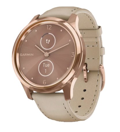 Garmin Vívomove Luxe - 18K Rose Gold PVD Stainless Steel Case with Light Sand Italian Leather Band